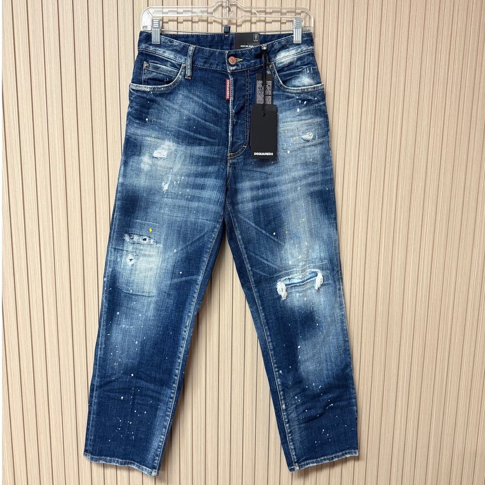 DSQUARED2 Boston Distressed Jeans Paint Splatter Blue Size IT 40 / US 4
